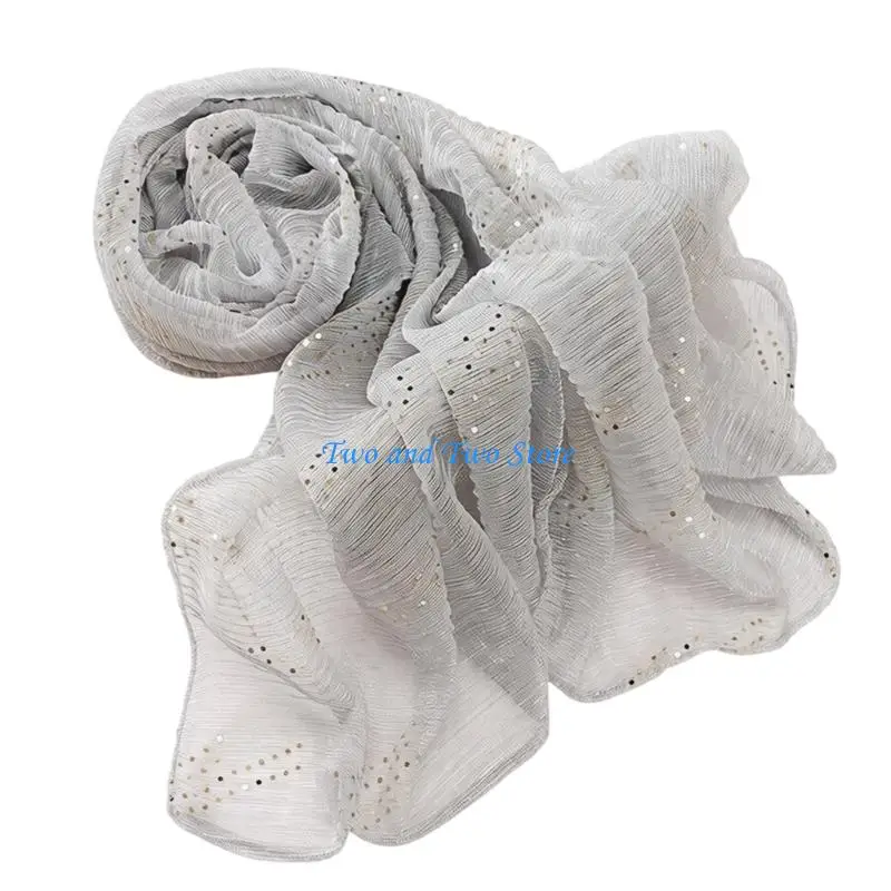 HX6F Glitters Hijab Scarf Breathable Fabric Headwrap Sequined Design Head Covering