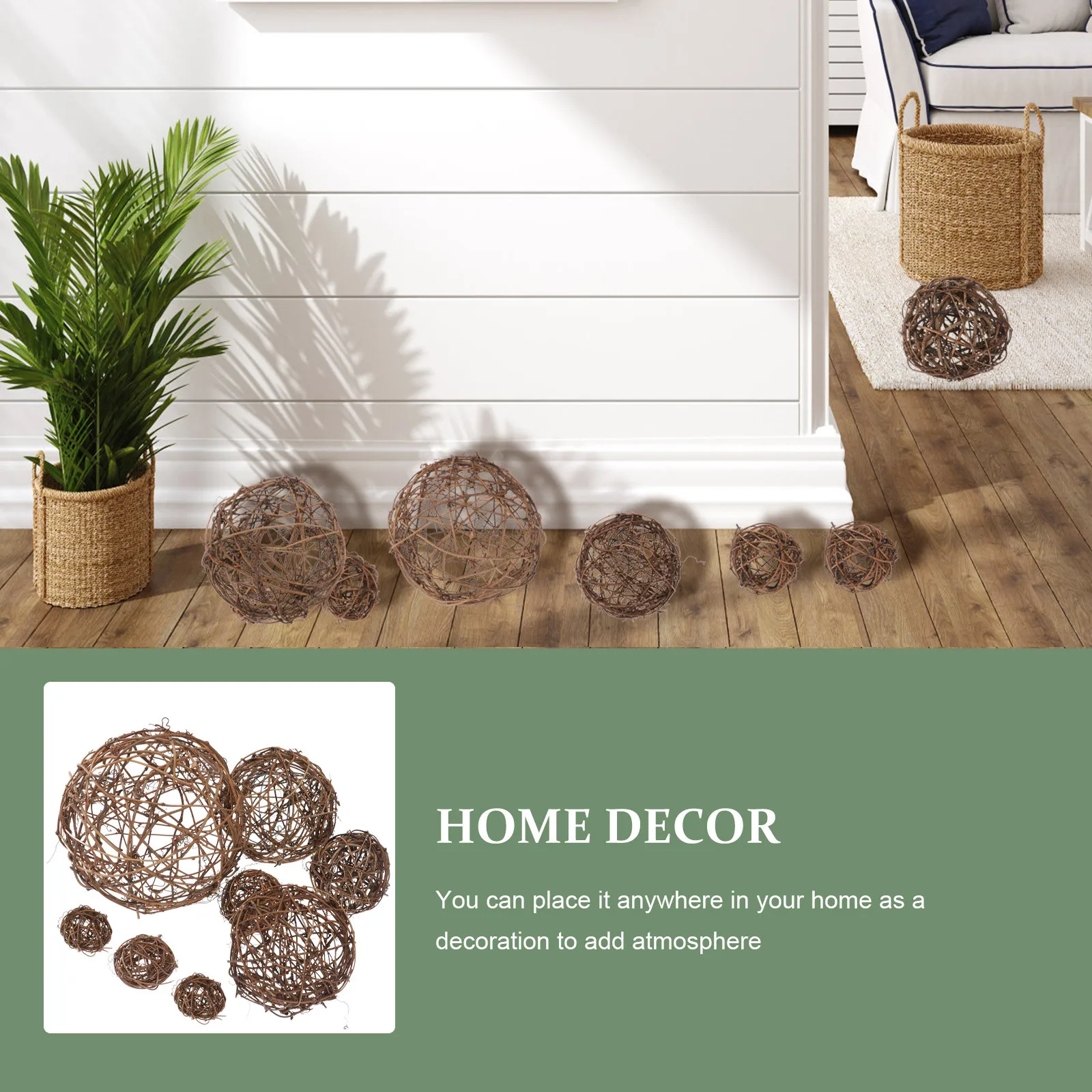 

8Pcs Rattan Balls Decorative Ornaments Various Sizes Hollow Craft Party Layout Decor Wedding Christmas Birthday Supplies