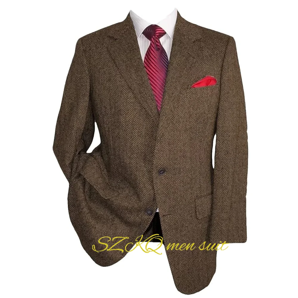 

Tweed Blazer Men Vintage Casual Herringbone Tweed Suit Jackets Two Button Notch Lapel Wool Blend Sports Coat