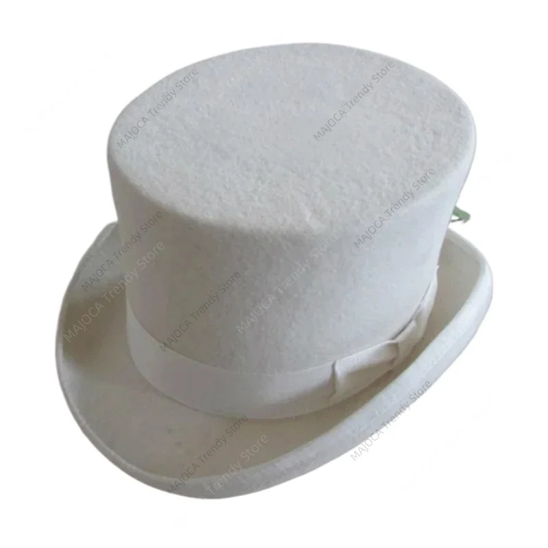 White Hat 100%Wool Felt Top Hats 13.5cm Chapeau Haut De Forme Women Mad Hatter Costume Cylinder Hat Cap Bowler Hoeden Cartola