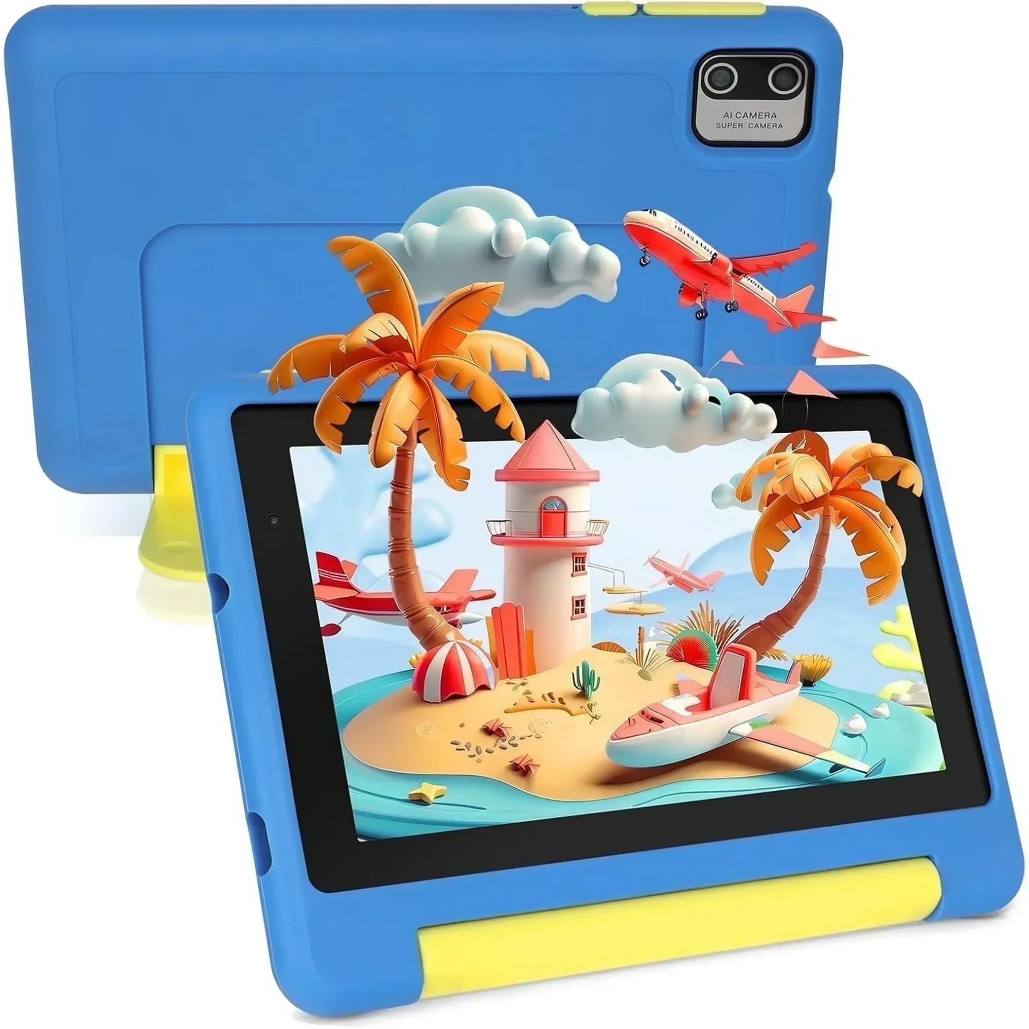 7 Inch Kids Tablet Android 13 8(2+6)GB RAM 64GB ROM Parental Control Dual Camera with Shockproof Case 2500mAh Kids Software
