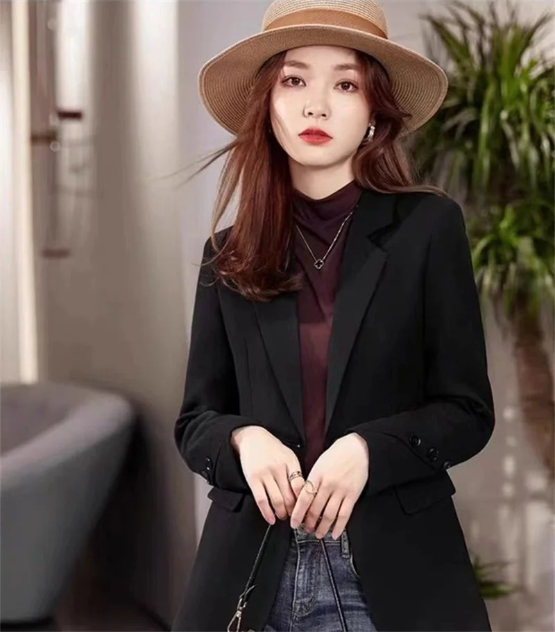 Temperament Suit Jacket For Women In Spring 2024, New High-end Small Casual Black Slim Fit Temperament Small Suit Top Lady Coat