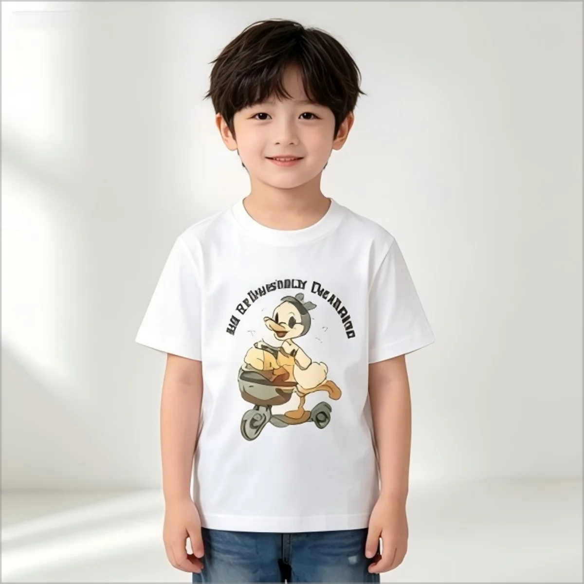 Cute Vintage Cartoon Duck Print Kids T Shirt,Retro Watercolor Duck Graphic Tee,Boys Girls Casual Short Sleeve Tops,Lovely Animal