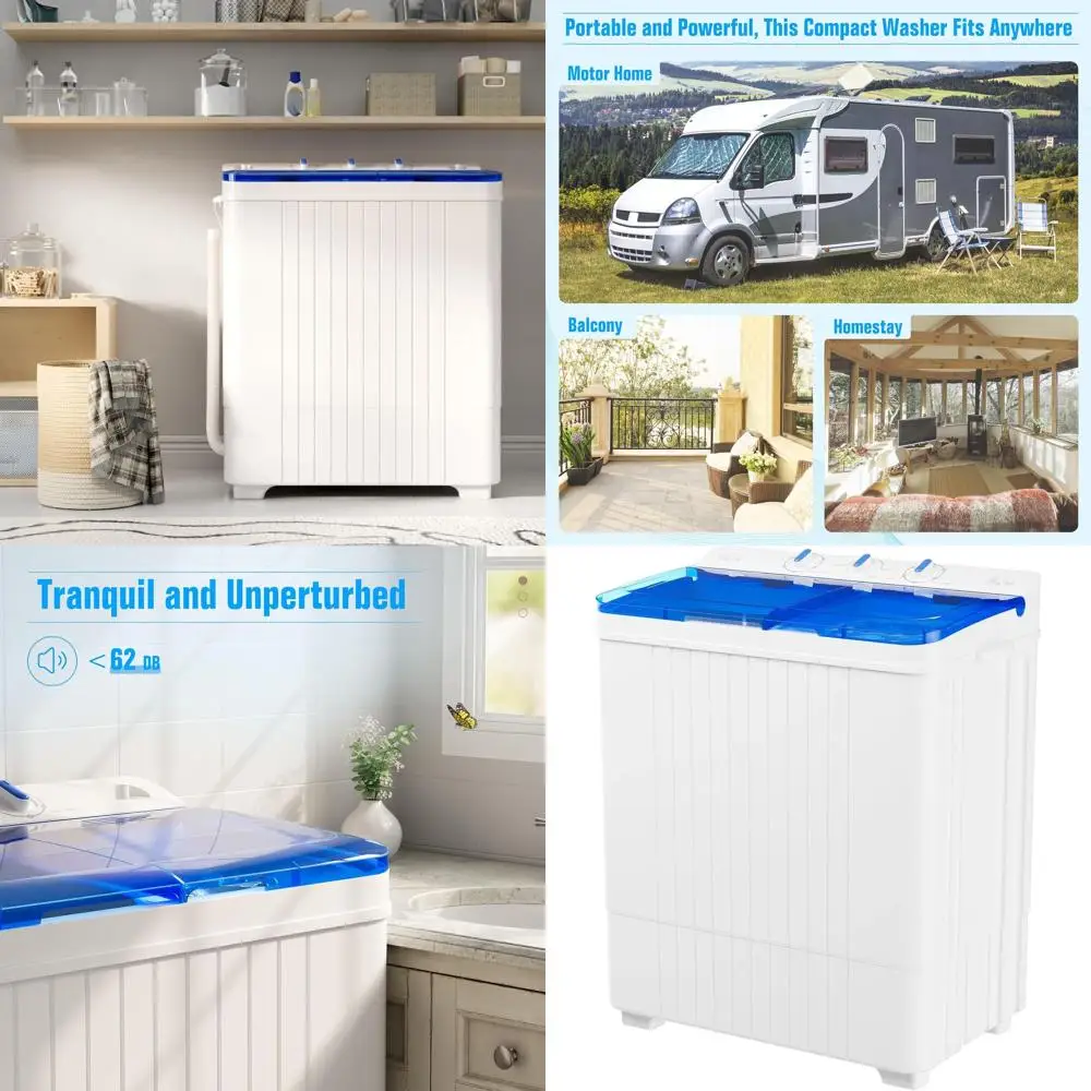 

Компактная мини-стиральная машина с функцией сушки, 28 фунтов, с удлиненным шлангом для автодомов, общежитий и небольших помещений - синяя