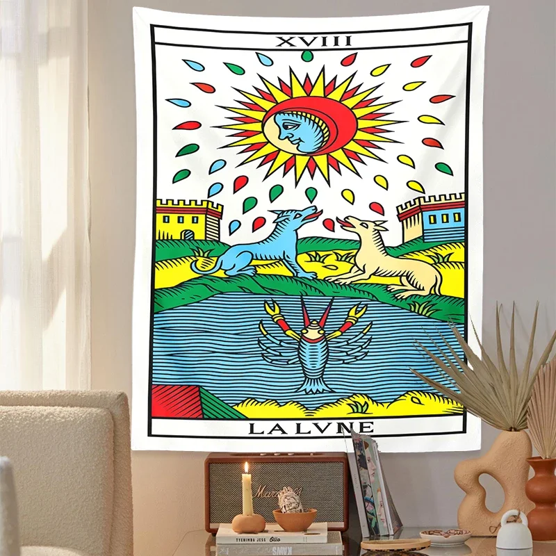 Tarot Card Tapestry Wall Hanging Mysterious Sun Moon Star  Tapestries Boho Witchcraft Bedroom Bedspread Throw Cover Wall Decor