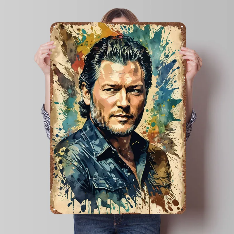 Блейк Шелтон, винтажный акварельный постер, рок-певец, металлические знаки, декор для ванной комнаты, настраиваемая жестяная вывеска в стиле рэп для дома, комнаты, настенное искусство
