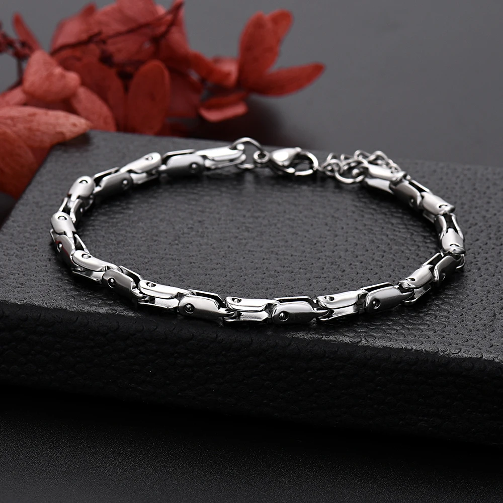 Korean fashion Solid Silver 18K Gold Filled unique Chain Bracelets for Men Charm Women Wedding Party 18+5cm Gifts jewelry