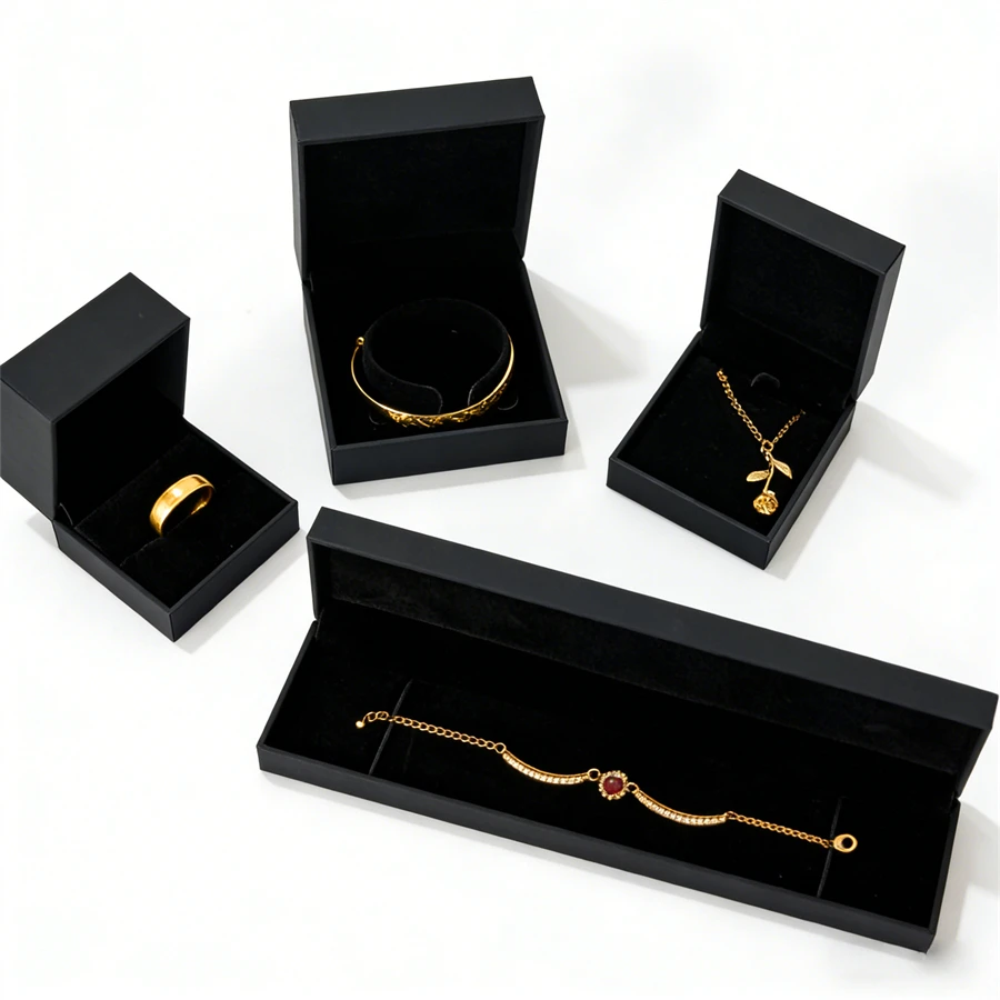 Black Matte Touch Paper Jewelry Box Set Ring Necklace Bracel