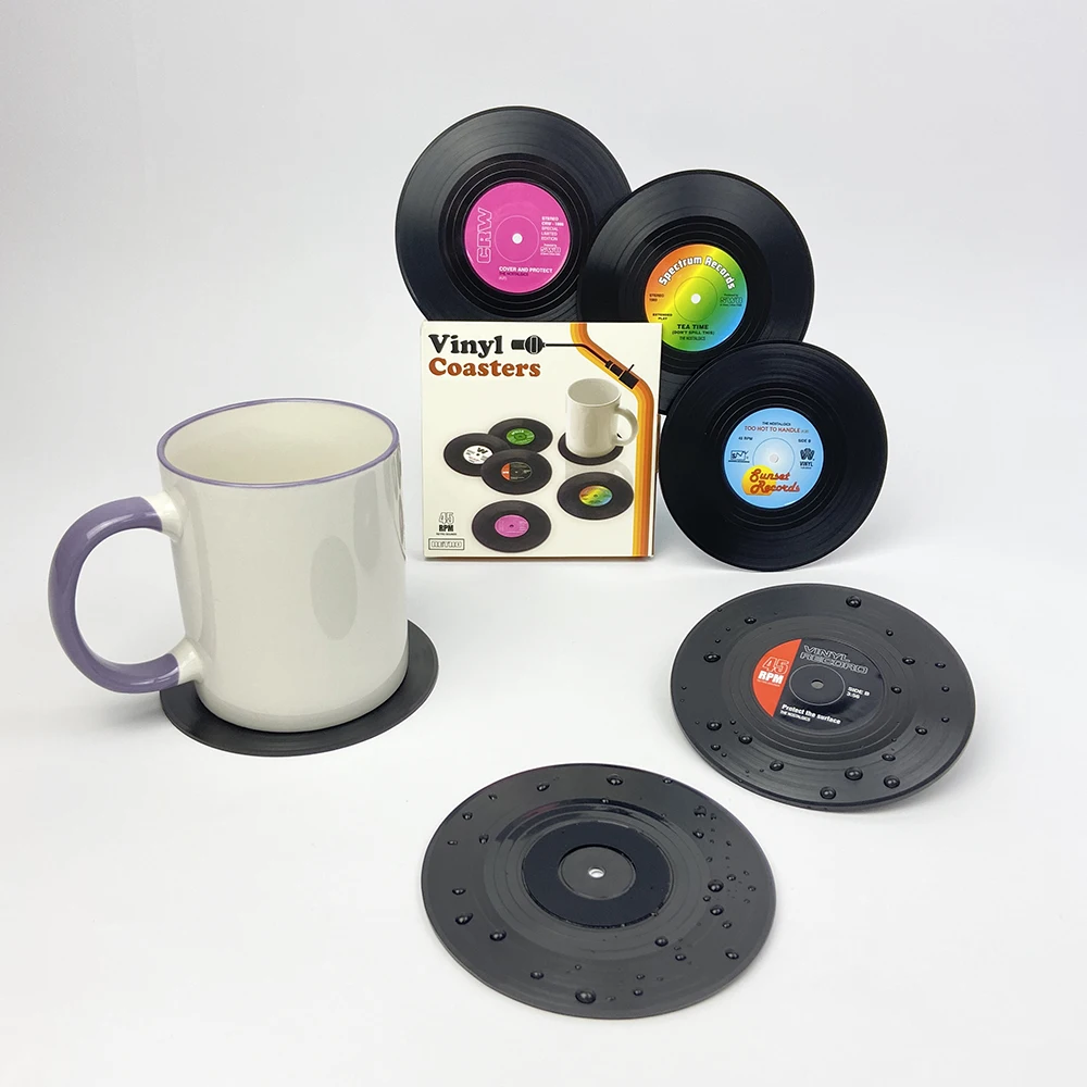 1 Piece Vinyl Original Coasters Holder Retro Record Disk Drink Mug Pad Mat Under Glass Hot Utensil Decorative Tray Silicone