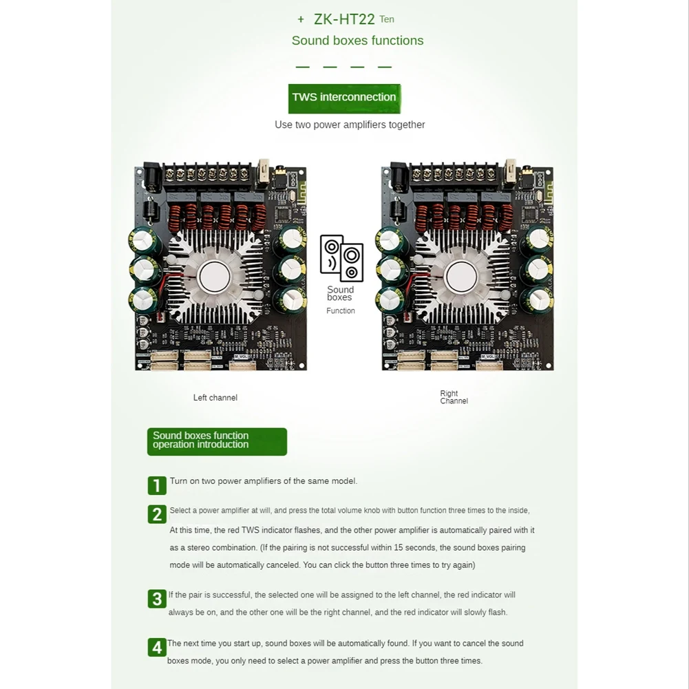 Imagem -03 - Canal Amplificador Bluetooth Board Potenciômetro Chumbo Externo Módulo de Áudio Subwoofer Tda7498e 160 Wx2 Mais 220w Zk-ht22 2.1