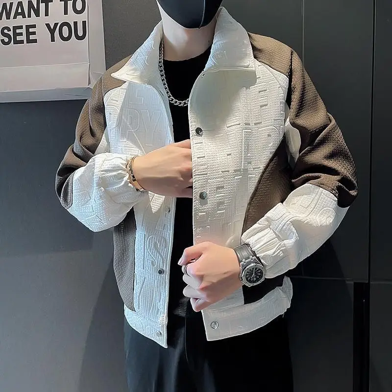 Splicing contrasting color jacket jacket men's spring and autumn ruffian handsome men's clothing new men's