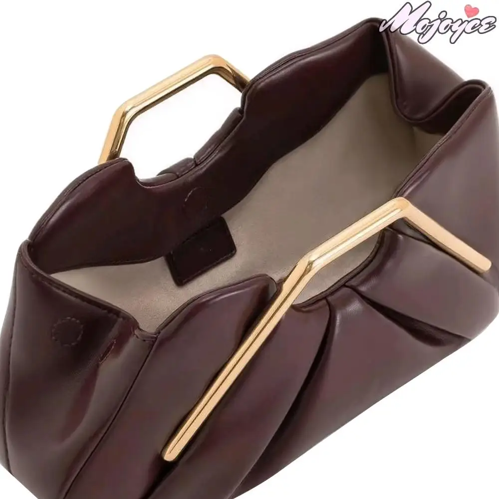 2025 حقائب يد جلدية فاخرة النساء مقبض معدني حقائب السهرة خمر مطوي سحابة مخلب محفظة حفلة العصرية جيب للهاتف المحمول #5