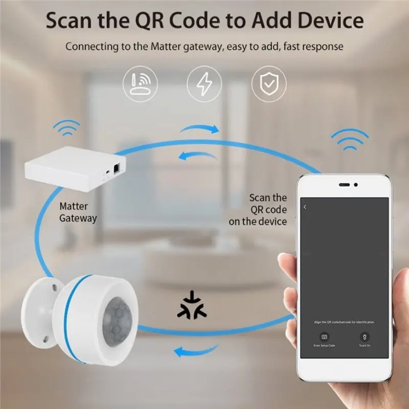 HFES Motion Sensor Detector Tuya Matter Thread Battery Built-In 5V 1A/USB Power Smart Life App Wireless Detection System