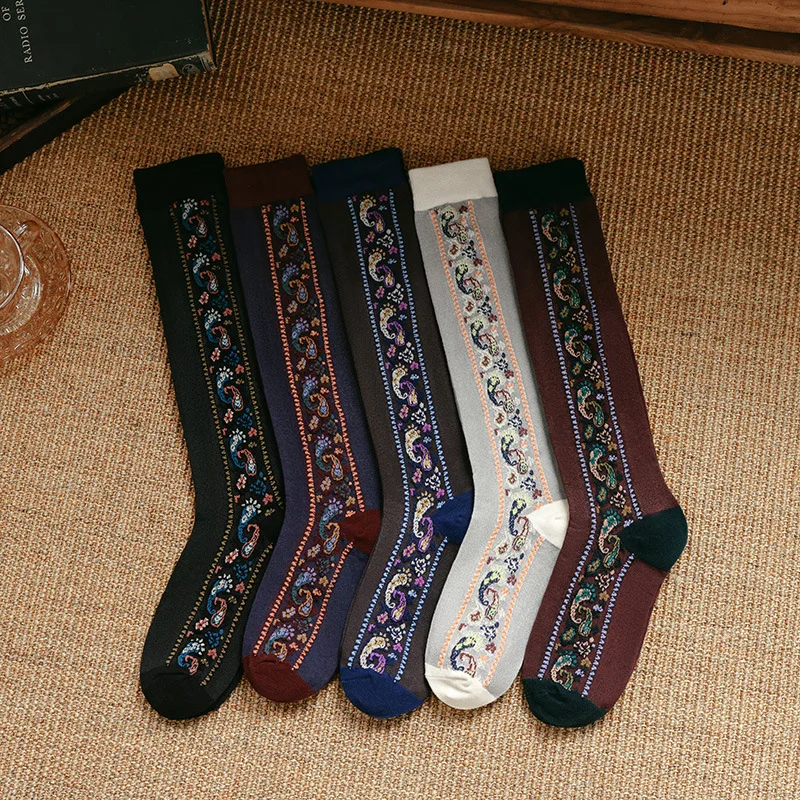 Women Gothic Floral Embroidery Harajuku Vinage Lingerie Underwear Japanese Girls Thermal Warm Knee High Long Socks Stockings
