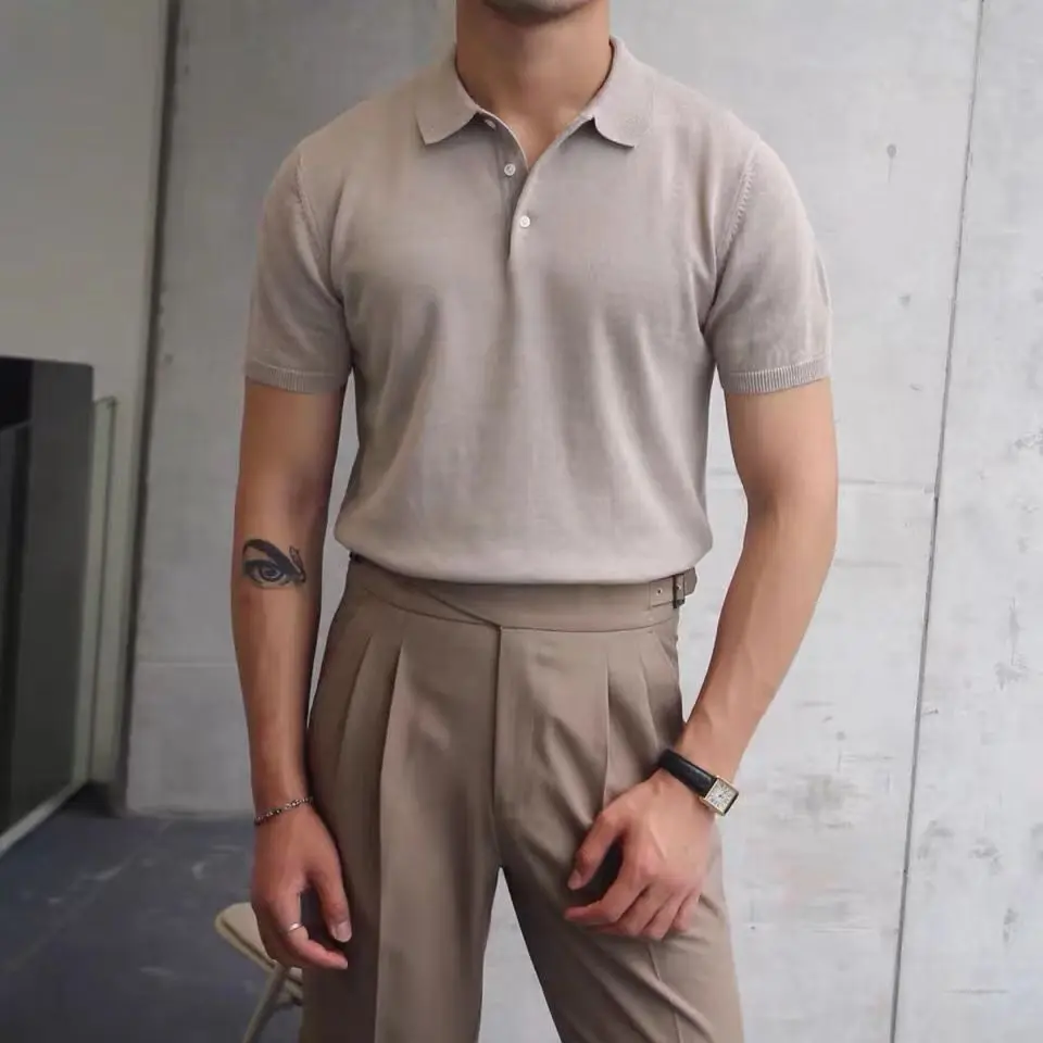 Summer Thin Men's Slim-Fit Casual Knitted POLO Shirt Stylish Simple T-Shirt Cotton Short
