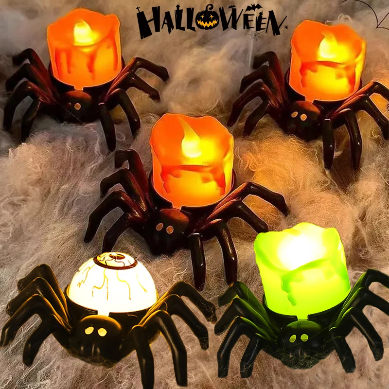 

1/6pcs Halloween LED Candle Light Spider Eye Beads Decoration Lamp Flameless Battery Operated Night Lights Festival Party Decors