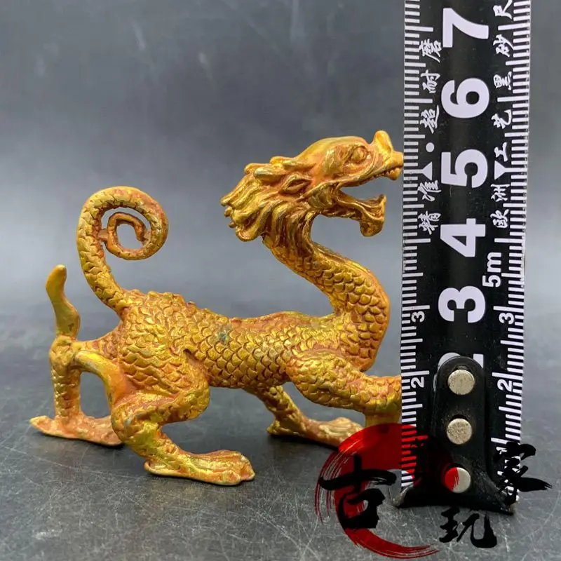 Ancient copper gilt solid zodiac dragon carving four divine beasts Qinglong lucky and lucky decoration