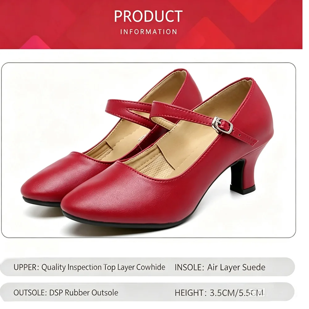 Women Cattlehide Latin Ballroom Dance Non-Slip Shoes for Adult Latino Tango Social Dance with Soft Insole and Comfortable Lining