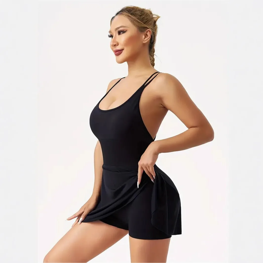 Tennis Skirt Fitness Sports Fake Two Piece Shorts all in One Dress