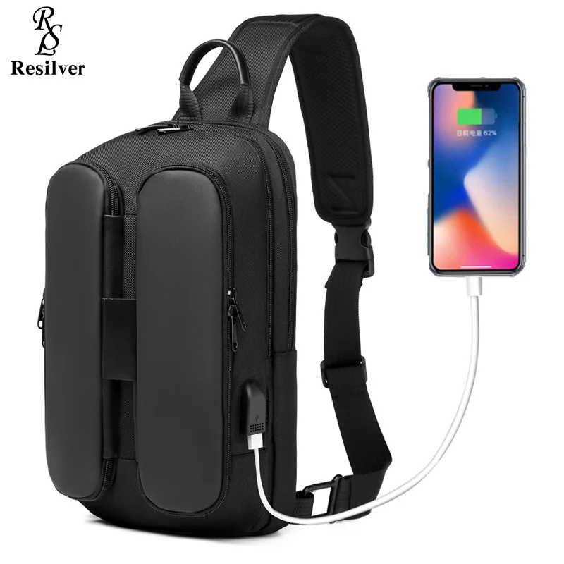 

USB Shoulder Bag Man Crossbody Cross Body Travel Sling Chest Bags Multifunction Pack Messenger Waterproof Pack
