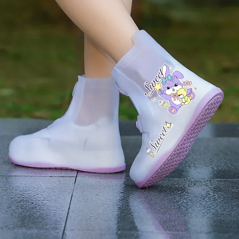 مجموعة واحدة من أغطية أحذية المطر للأطفال المقاومة للماء وغير قابلة للانزلاق، تصميم كرتوني وحيد القرن، كالوشات مطر صلبة من مادة PVC بسحاب #2