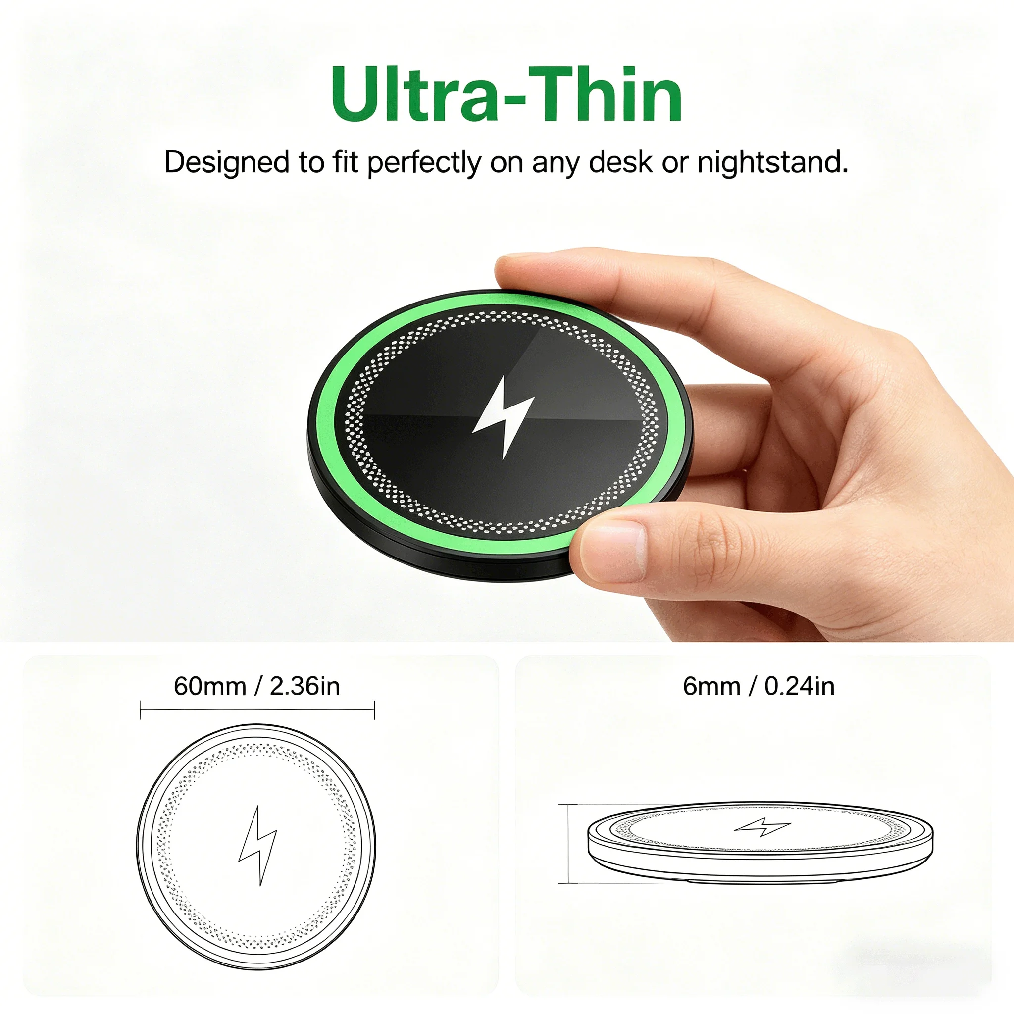 15W Wireless Charger Pad, Fast Induction Charging Dock Compact & Portable Compatible with iPhone, Samsung and Apple Earphones