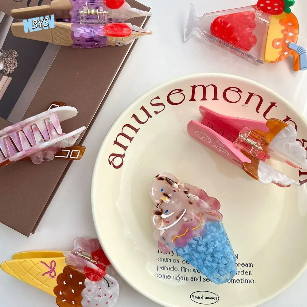 

Sweet Strawberry Fruit Cone Hair Claw Watermelon Popsicle Ice Cream Hair Claw Headwear Hairpin Acetic Acid Shark Grab Streetwear