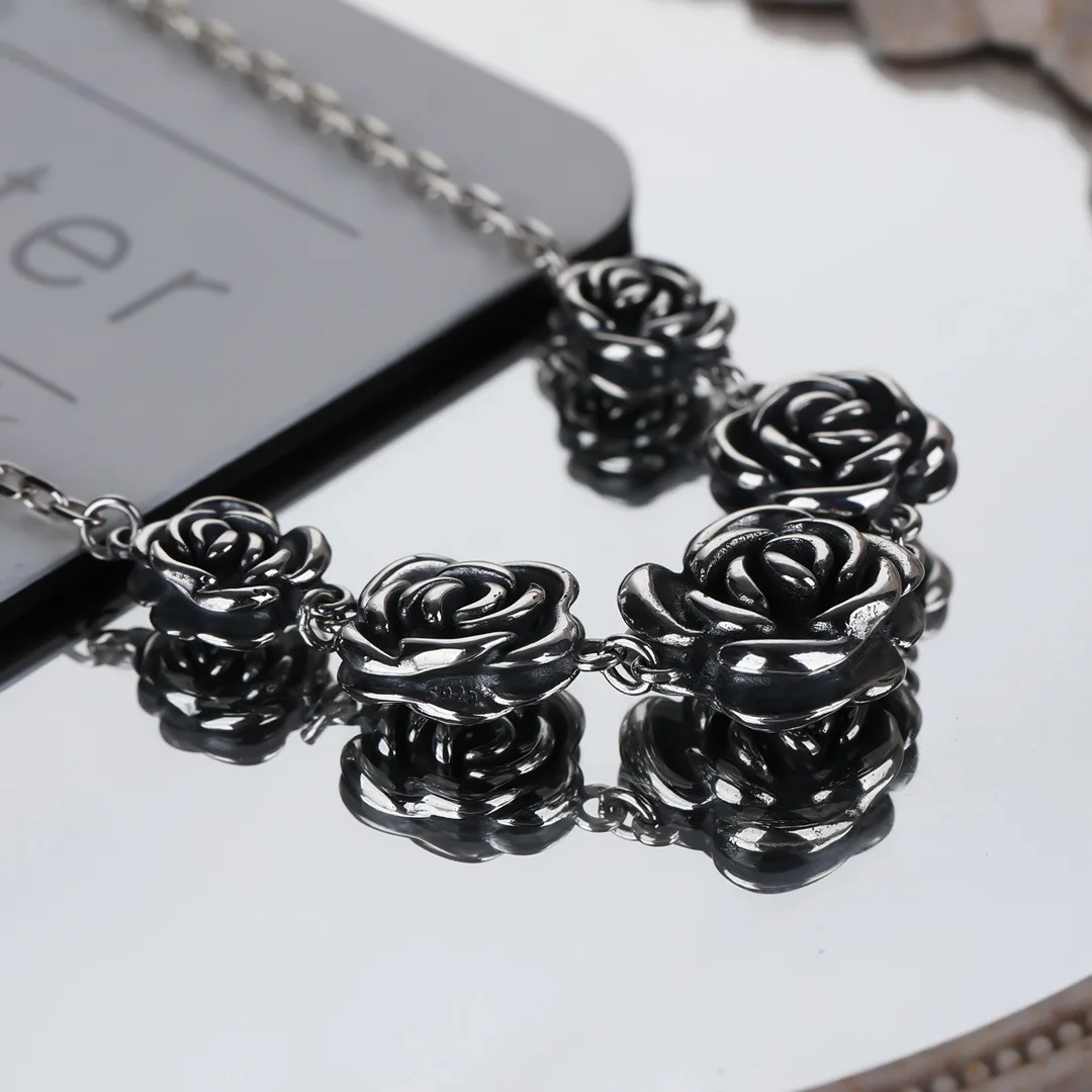 Hohe Qualität Retro Rose Blume Thai Silber Weibliche Halskette Schmuck Für Frauen Weihnachten Geschenke Kurze Ketten Nie Verblassen – Detail 3