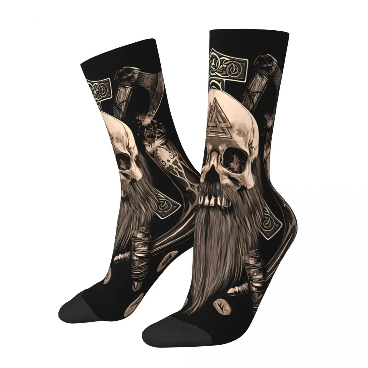 Beard Skull Valknut Symbol Viking Mythology Socks Male Mens Women Summer Stockings Hip Hop