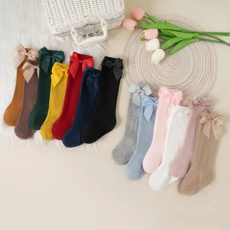 New Brand Baby Toddlers Socks Autumn Winter Children Girls Knee High Long Sock Cotton Big Bow Spanish Style Kids Floor Socks