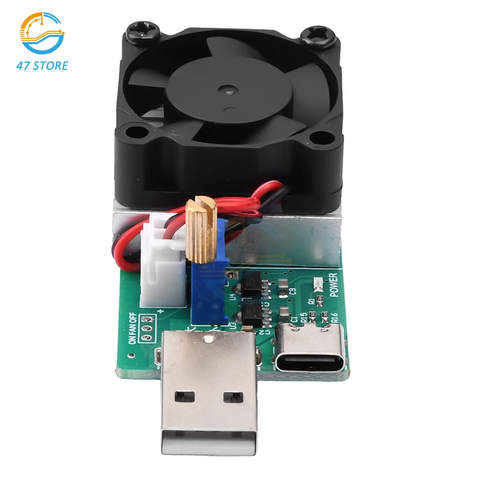 22W 18.5W Electronic Test Load Resistor USB Interface Battery Discharge Capacity Tester with Fan Adjustable Current Module