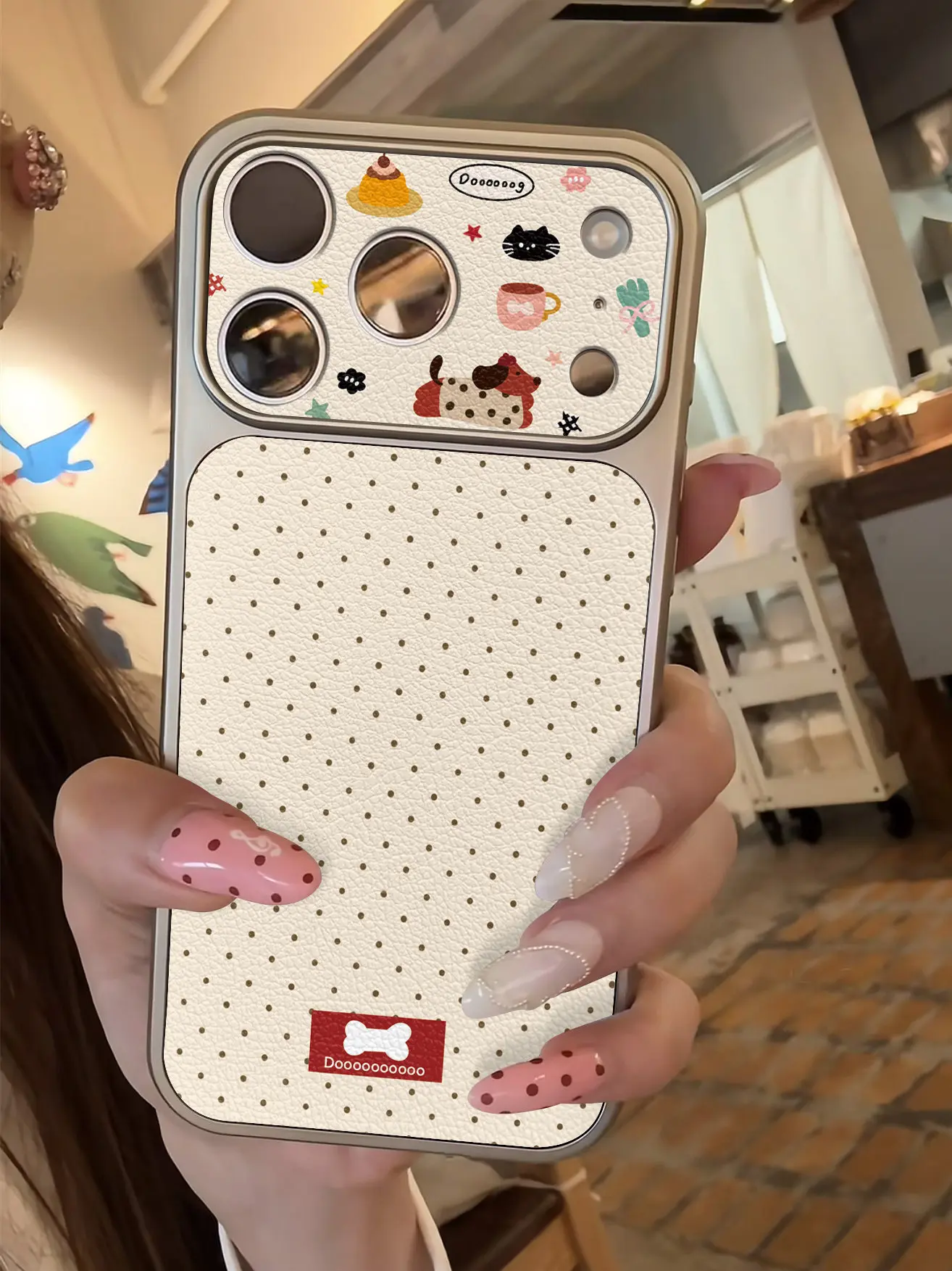 Einfache Polka Dots Luxus-Imitation 17 Handyhülle für iPhone 13 14 15 16 17 Pro Max 17Pro, plattierter Stoßfänger, stoßfeste Lederhülle – Detail 10