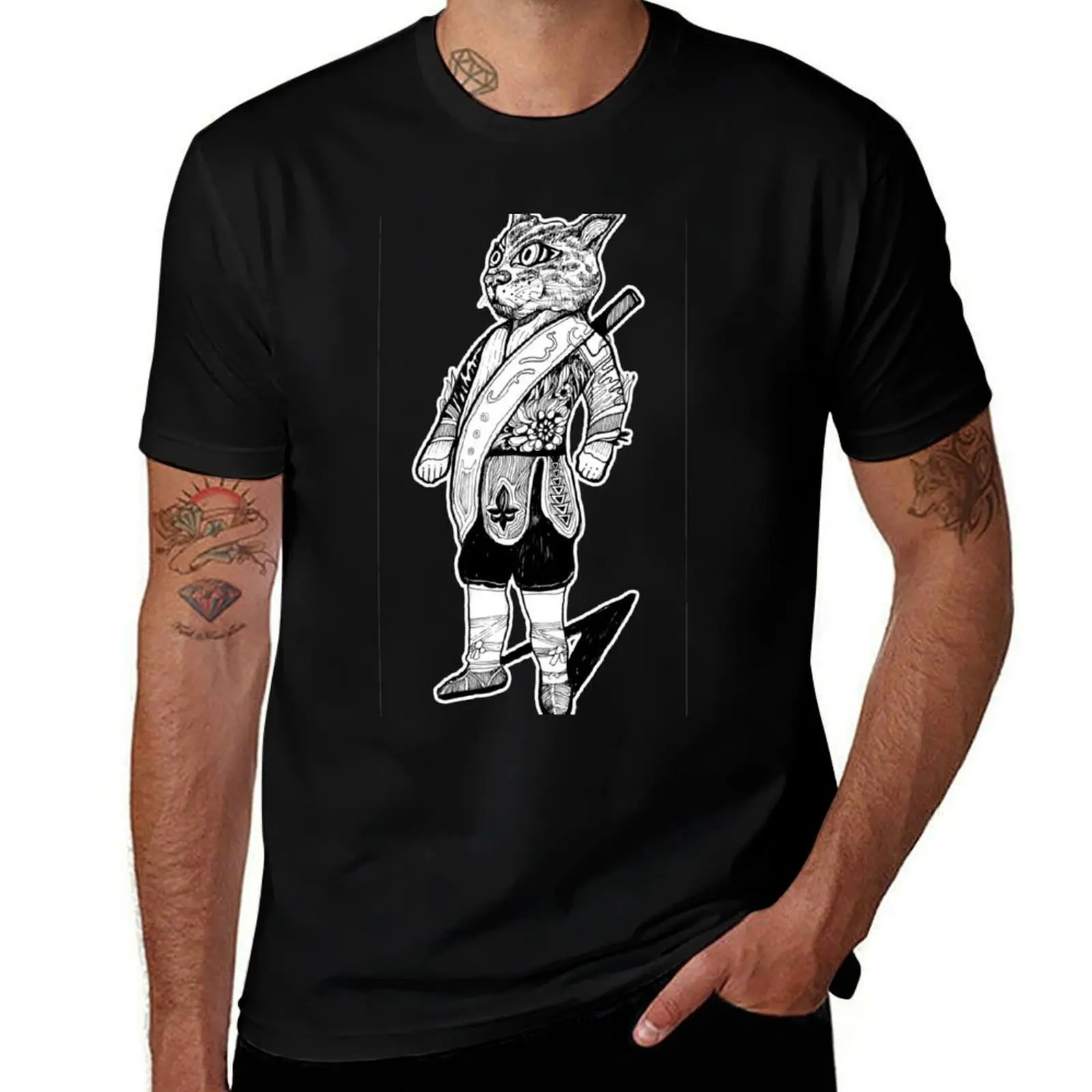 T-shirt Bongke the Scholar Cat, T-shirt à motif tendance pour hommes