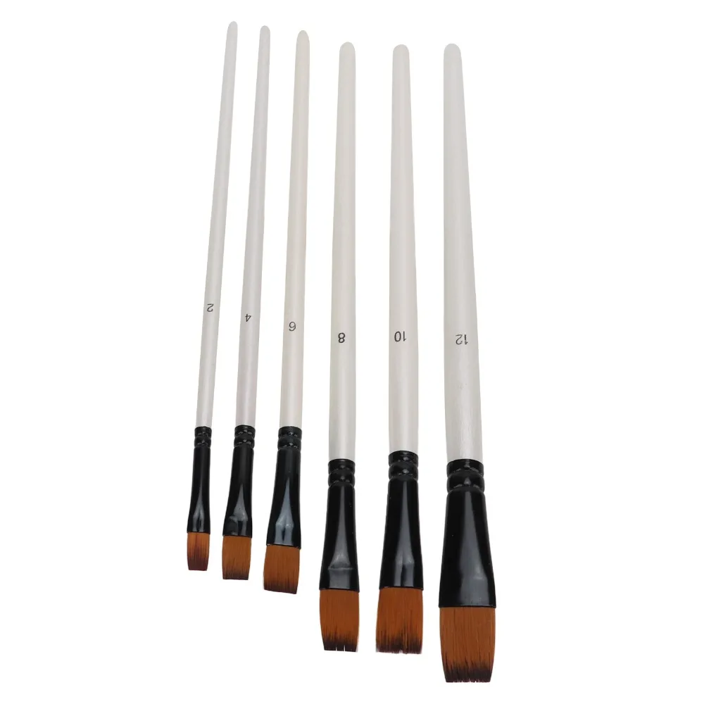 6pcs Flat & Angled Shapes Paint Brush Set Wood Handle Versatile Acrylic Paint Brushes Watercolor Brushes For Craft Projects