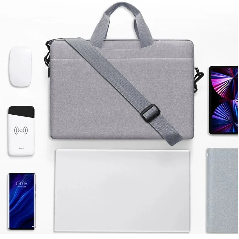 Solid Color Laptop Bag for Men 14 Inch 15.6 Business Office Thin and Light Laptop Waterproof and Drop-Proof Shock-Resistant Gray