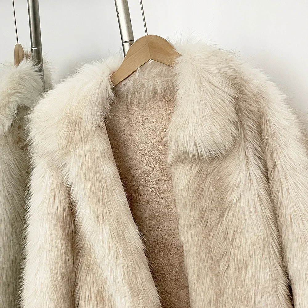 Abrigo de piel sintética para mujer, chaqueta de piel informal para chica, ropa femenina ecológica con cuello vuelto para otoño e invierno