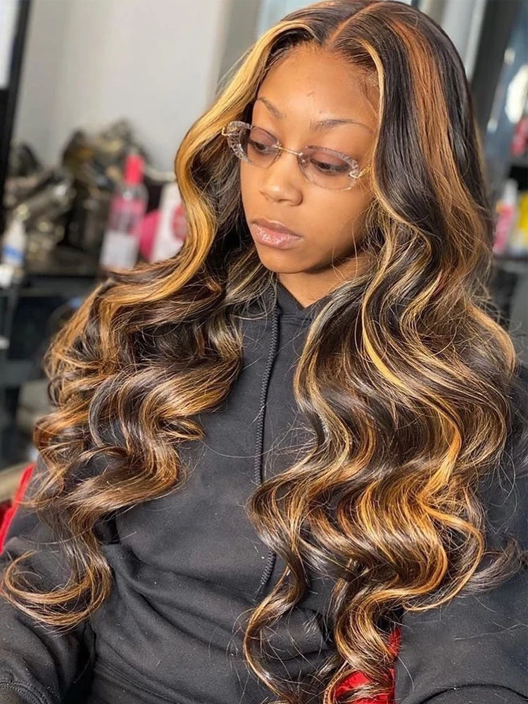 

4/27 Ombre Peruvian Body Wave Highlight Wig Human Hair Brown Honey Blonde Remy 4x4 Lace 13x4 Lace Front Wigs Women Pre Plucked