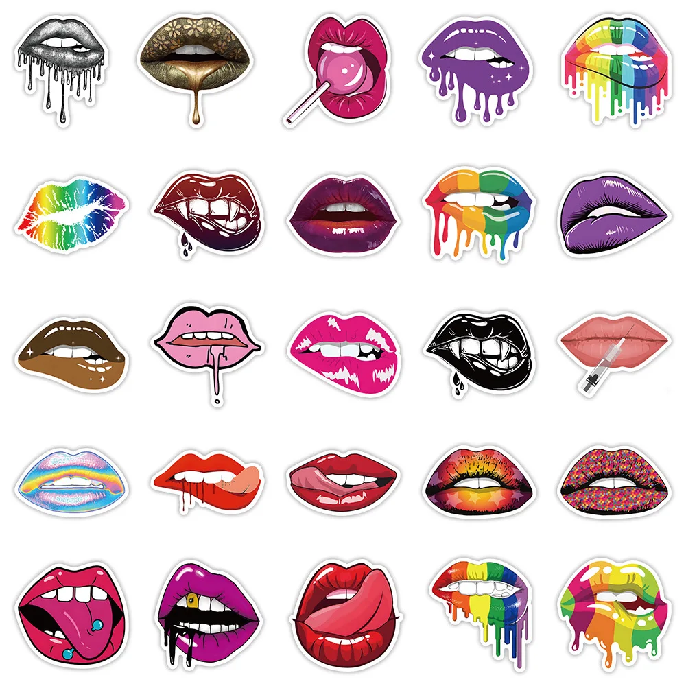 Imagem -05 - Sexy Lips Adesivos Pack Adesivos para Laptop Caixa do Telefone Mala Papelaria Guitarra Suprimentos Scrapbooking Feminino Quente 50 Pcs