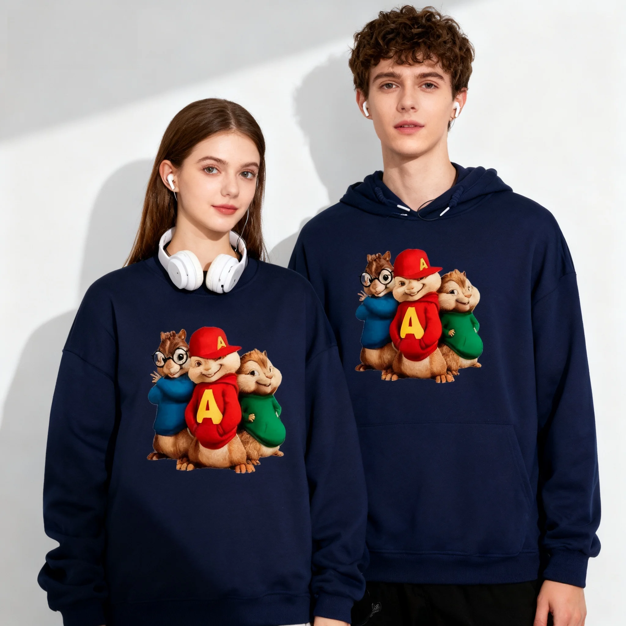 

25/26 популярные осенне-зимние толстовки с капюшоном «Элвин и бурундук» с мультяшным принтом и буквенным принтом, уличные большие толстовки для взрослых женщин и детей