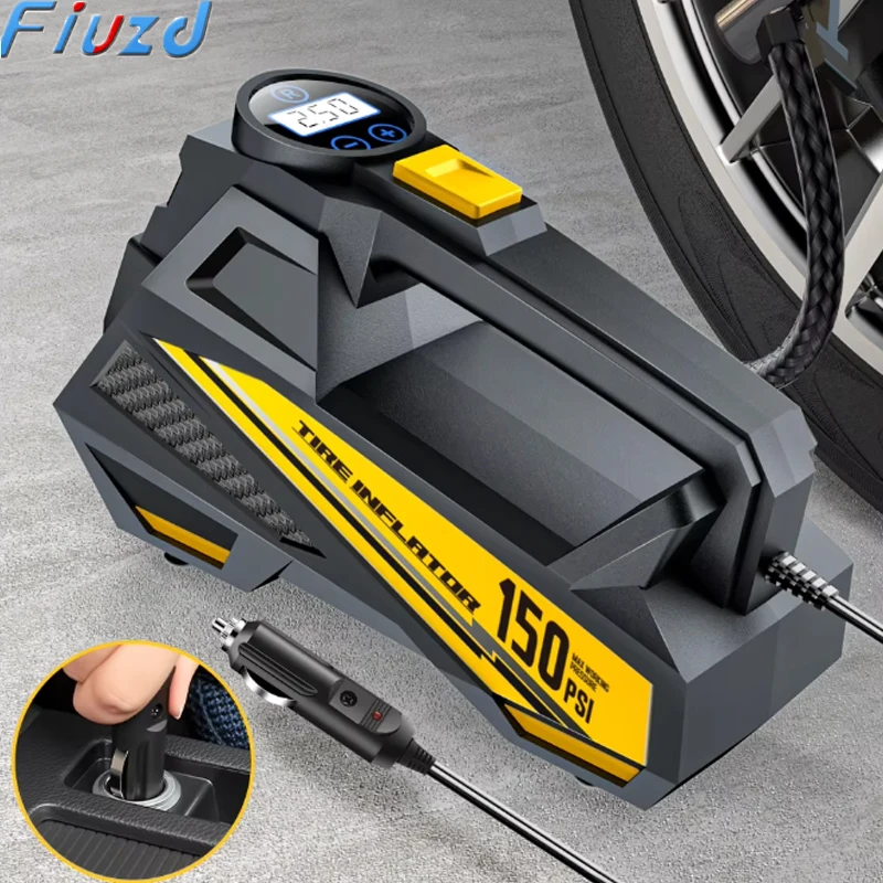 Corded Portable Car Air Pump 12V 150PSI Electric Tire Inflator Pump Motorcycle Bike Ball LED Light Car Air Compressor