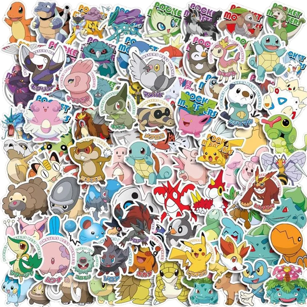 100 pezzi simpatici adesivi anime Pokemon per giocattoli per bambini decalcomanie graffiti impermeabili decorazione adesiva di cancelleria per motociclette per laptop