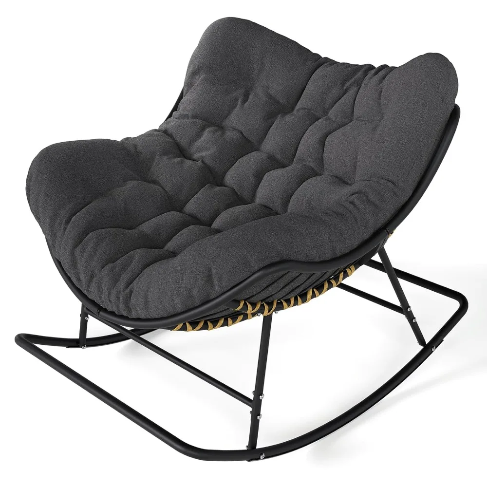 

Outdoor Papasan Rocking Chair, Oversized Egg Lounge Chair with Thick Cushion, Supports 450 lbs, Comfy Rocker for, Customized