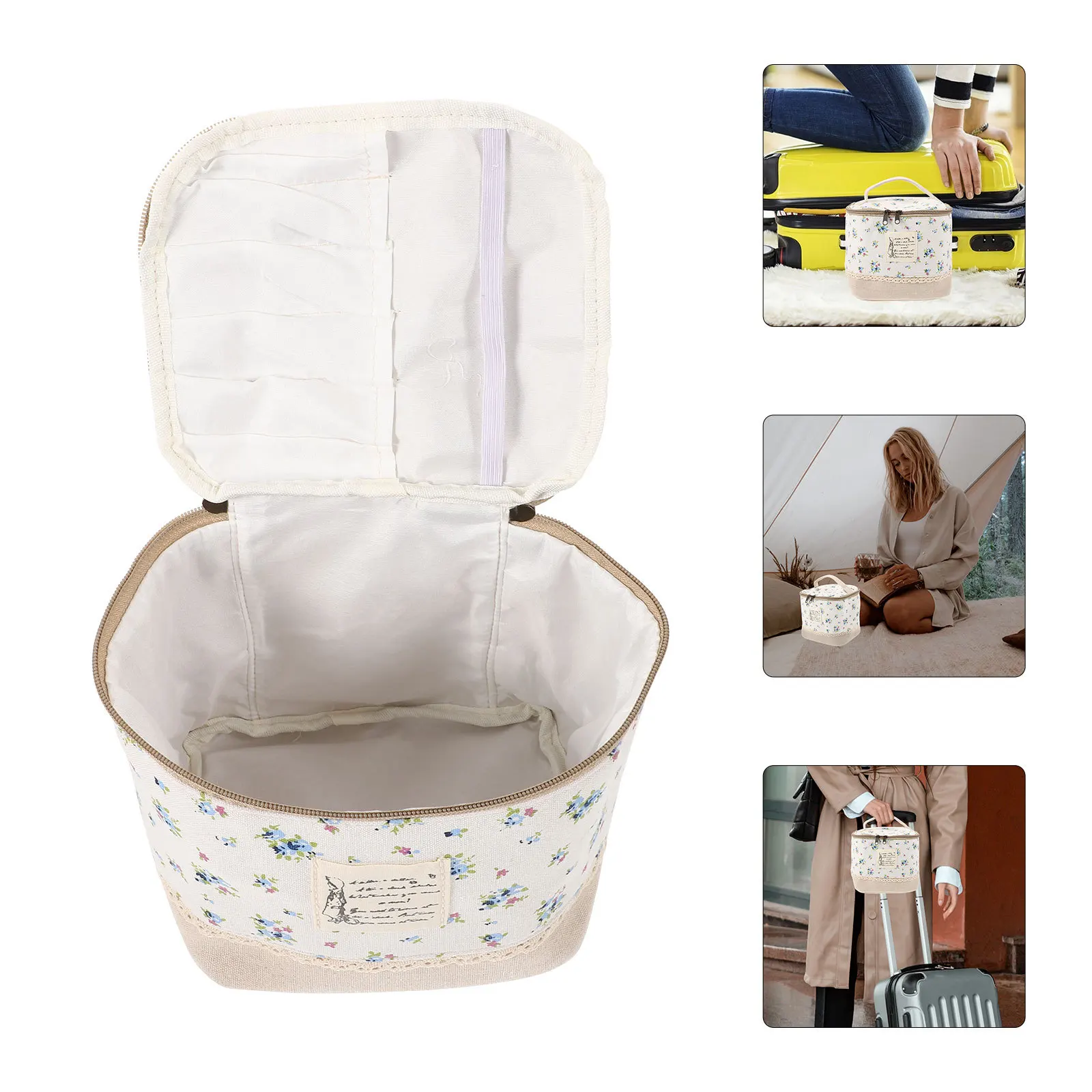 

1 Large Cotton Linen Makeup Organizer Foldable Storage Pouch For Travel Daily Use Handheld Bag Multifunctional Toiletry