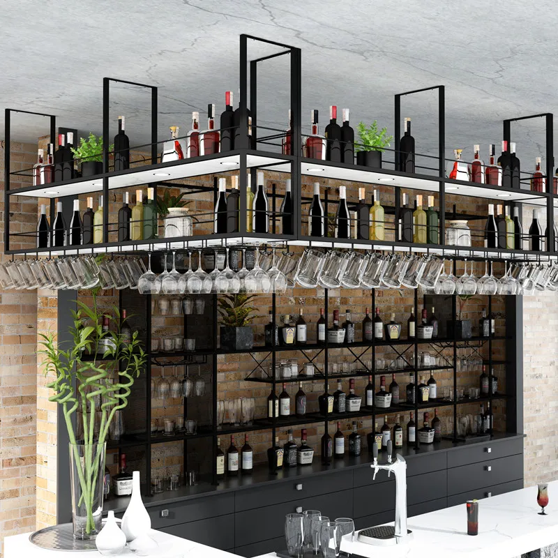 Bar hanging hanger, bar wine rack, storage rack, wrought iron upside-down goblet holder, milk tea shop, restaurant ceiling wall