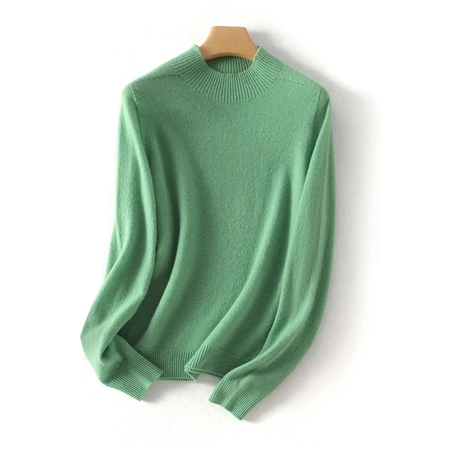 

Вязаный свитер из 100% мериносовой шерсти, женский осенне-зимний мягкий теплый базовый трикотаж с воротником-стойкой