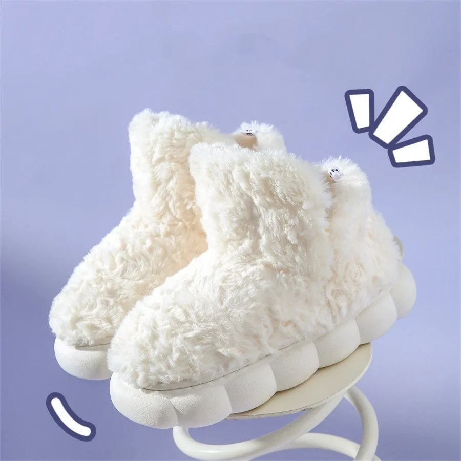 Winter Soft Warm Fashion Hairy Indoor Comfortable Warm Women Cotton Shoes Fluff Solid Color Half Pack Home Cotton Slippers