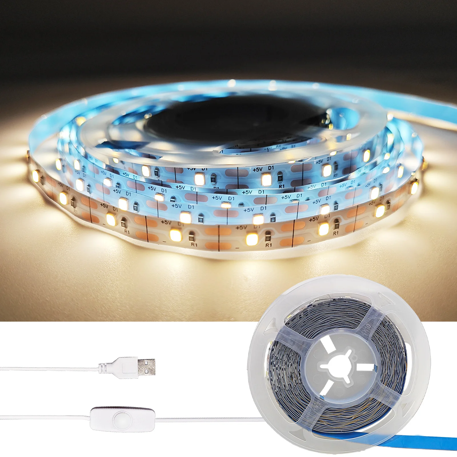 5V USB LED Strip With Switch SMD 2835 60LEDs/M Flexible Senson Light Tape Ribbon Backlight For Room Cabinet TV Lighting