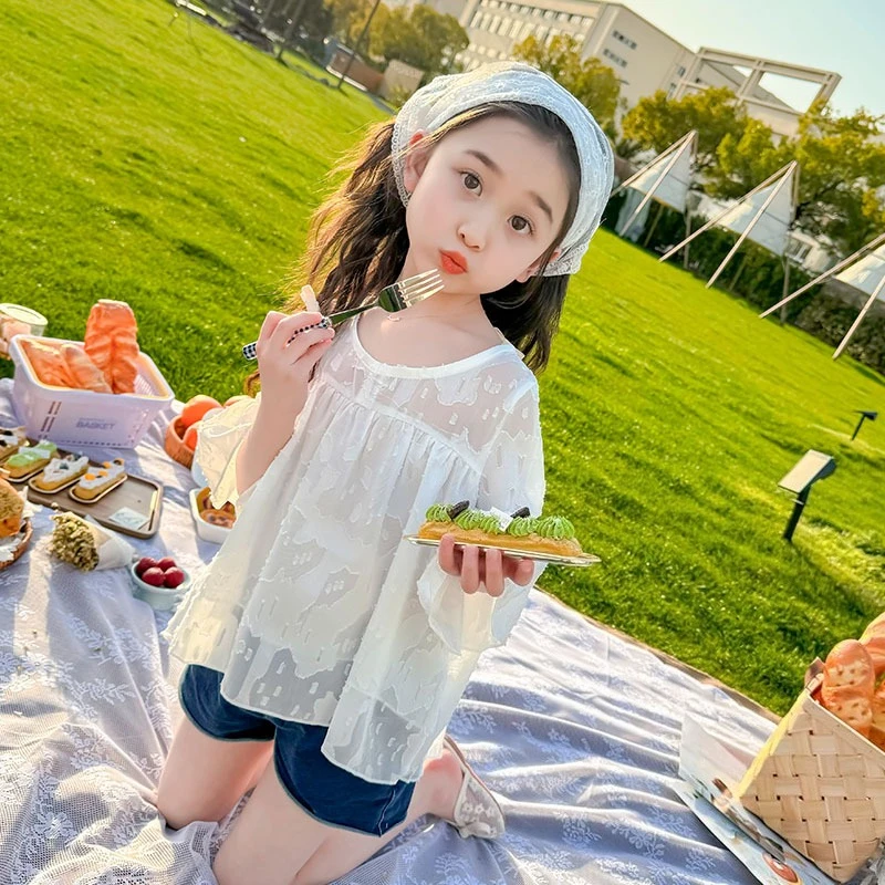Girls Summer 2026 Chiffon Outfit Set Cute Flared Sleeve Two Piece Clothes for Kids Big Girls Casual Stylish Holiday Wear​
