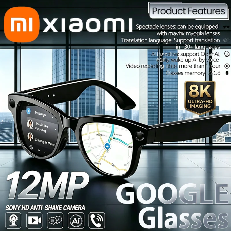 Gafas Inteligentes Xiaomi 8K con Asistente de Voz IA Táctil, Grabación de Video Bluetooth, Control Remoto, 1200W Píxeles, para Hombres y Mujeres