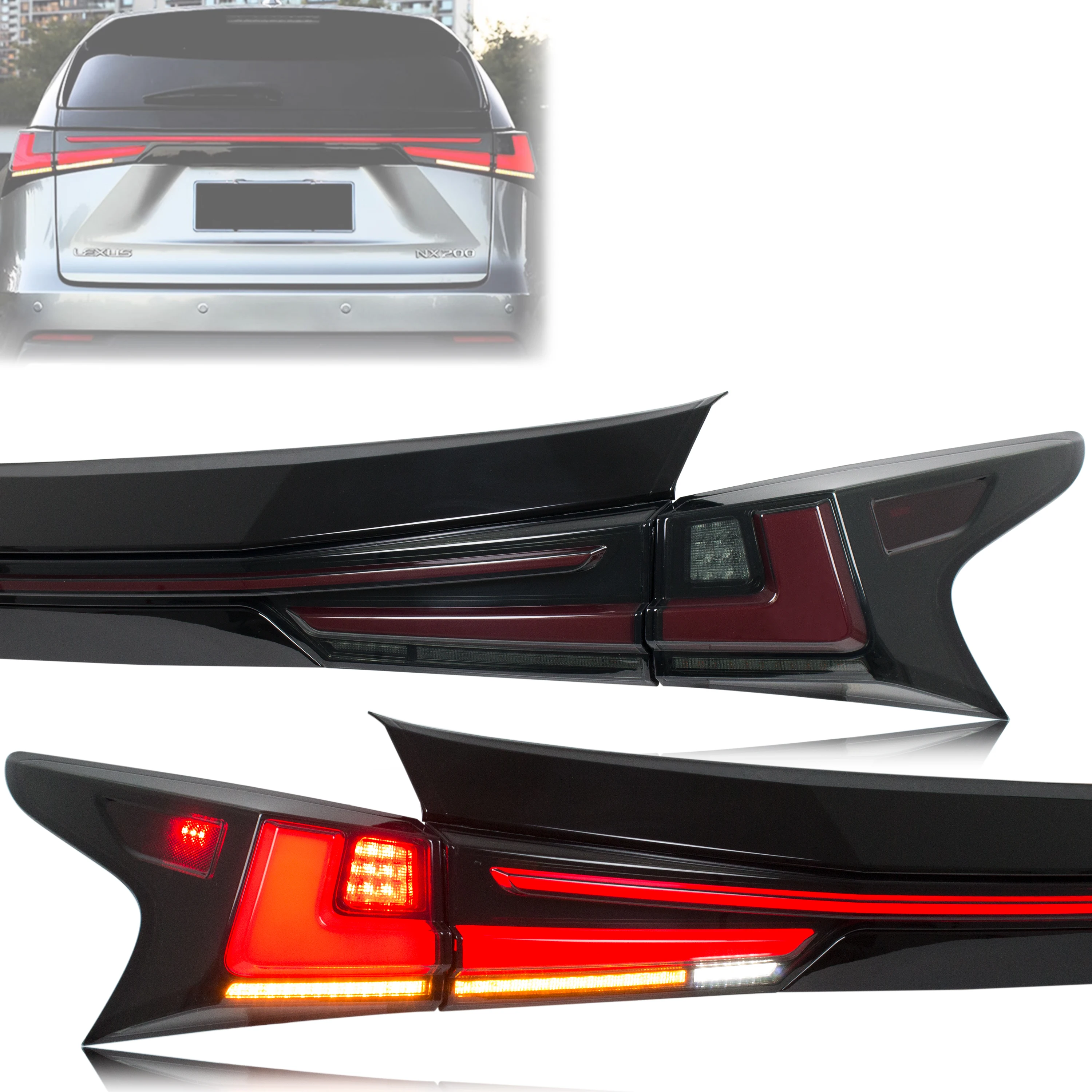 

LED Black Tail Lights Trunk Lamp for Lexus NX300 NX300h NX200t 2015-2021 Sequential Blinker Rear Lamps Assembly
